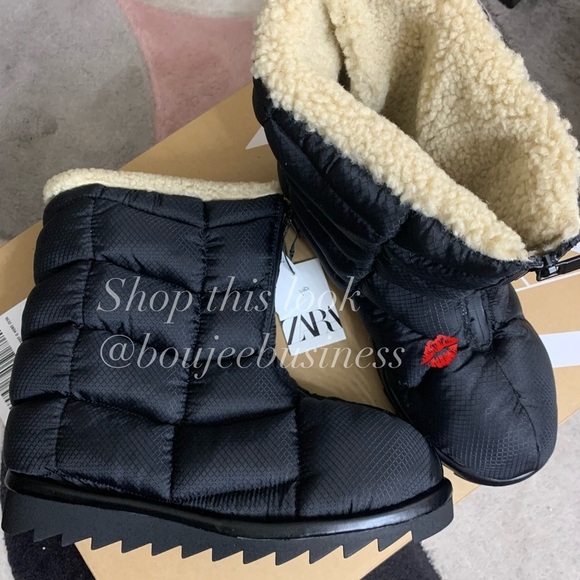 ZARA Faux Shearling Quilted Ankle Boots - Picture 3 of 3